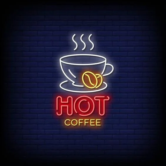 تابلو نئون قهوه داغ HOT COFFEE سه‌رنگ