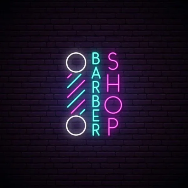تابلو نئون آرایشگاه مردانه مدل تصویر عمودی Barber Shop