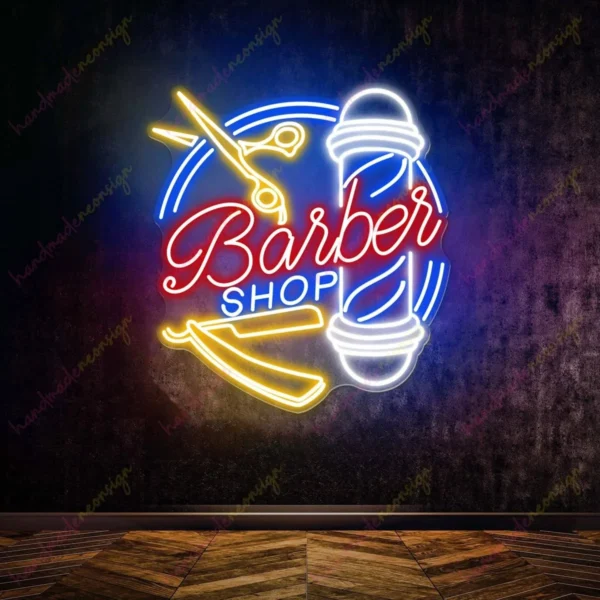 تابلو نئون آرایشگاه مردانه مدل تصویر Barber Shop